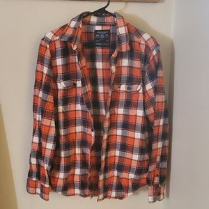American Eagle Men's Orange/Navy Flannel